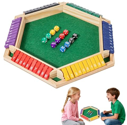 Shut The Box Dice Game, 6 Player Wooden Board Game with Dice, Classic Family Maths Game for Adults & Kids, Portable Travel Game for Pub & Home, Dice/Travel STEM Learning Traditional Family Game (A)