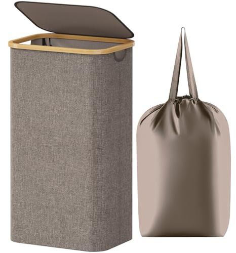 Lifewit 105L Laundry Basket with Lid, Large Foldable, Brown | Laundry Hamper with Removable Laundry Bag, Large Foldable Hamper for Bedroom, Bathroom, Dorm and Laundry Room