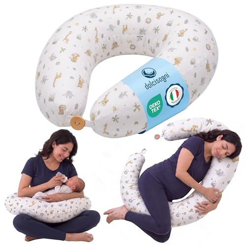 DOLCI SOGNI Cojín Lactancia y Cojín Embarazada Multiuso | Almohada Embarazada para Dormir | Funda 100% Algodón Oeko-Tex Lavable | Regalo para Embarazada