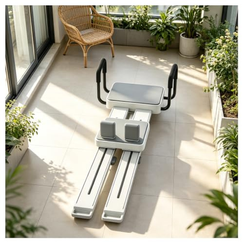 Multifunktionell Pilatesbräda – 5-i-1 träningsmaskin för hemmet | Magplanka, skimaskin, armhävningar, Pilates, benpress, avstånd 35-51 cm, 360° vinkel justerbar, 54 dB tyst, 8 kg