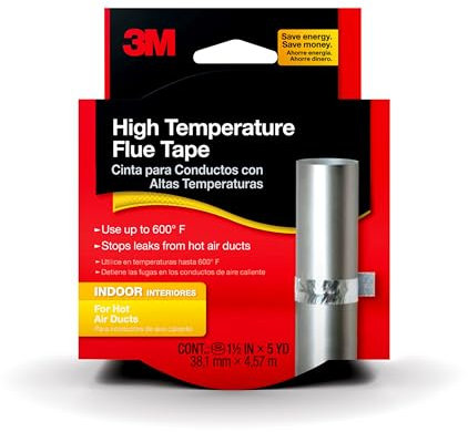 3M High Temperature Flue Tape, High Heat Sealing Tape up to 600 degrees, 1.5' in x 15 ft Roll, Stops leaks from hot air ducts, Made in the USA, Silver (2113NA)