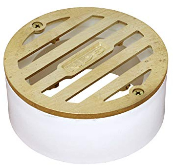 NDS 909B*, 3-Inch Round Grate with Collar, Connects to 2-Inch Drain Pipe and 3-Inch Drain Fittings, for Small Lawns, Landscaping and Patios, White Plastic and Satin Brass
