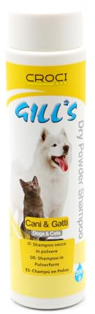 Croci Gill'S - Shampoing Sec en Poudre pour Chiens et Chats, Dégraisse Le Pelage sans Rinçage et sans Eau, 200 g