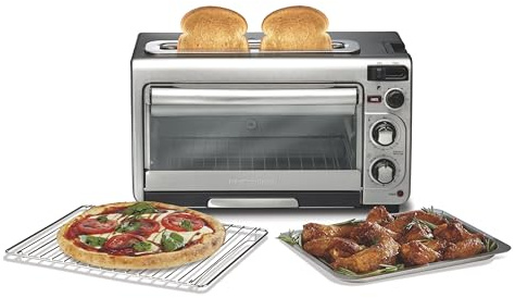 Hamilton Beach 2-in-1 Countertop Toaster Oven and Long Slot 2 Slice Toaster, 60 Minute Timer and Automatic Shut Off, Shade Selector, Stainless Steel (31156)