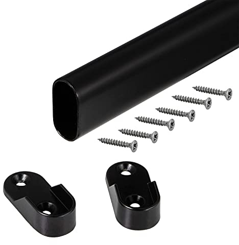 Tringle de penderie / Tringle à vêtements, noir, 1000 mm, ovale | Tringle en métal | Tube pour meuble 30 x 15 mm | Avec 2supports de penderie | Ferrures de meuble de la marque GedoTec®