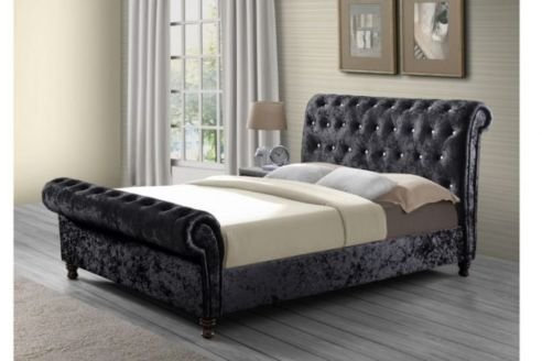 mm08enn Modern Chesterfield Sleigh style Bed frame Upholstered Finished in Crushed Velvet (5ft King Size, Black)
