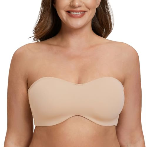 MELENECA Women's Strapless Minimizer Multiway for Large Bust Unlined Seemless Underwire Bandeau Bra Beige 34DD