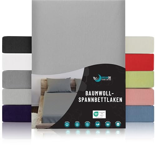 Dreamzie - Spannbettlaken 160x200cm - Baumwolle Oeko Tex Zertifiziert - Grau - 100% Jersey Spannbetttuch 160x200