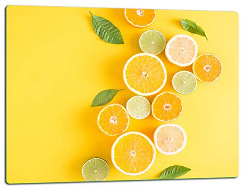 TMK | Tagliere in vetro ceranfeld 1 metro 52 x 40 cm, piastra di taglio in vetro, paraspruzzi, piastra universale in vetro, cucina, frutta gialla