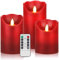 Biyanuo LED Candles,Flameless Candles 4 5 6 Real Wax Battery Candle Pillars, 10 Key Remote Control with 24 Hour Timer Function(Ivory,3 * 1) (3PACK Red)