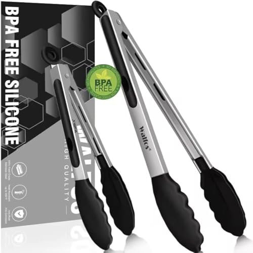 Walfos® Küchenzange Grillzange Hitzebeständige (480°F) Kochzange 2er-Set, Edelstahl und BPA-freie Silikonspitzen, ideal zum Kochen, Grillen, 23cm und 30,5cm Lebensmittelzange