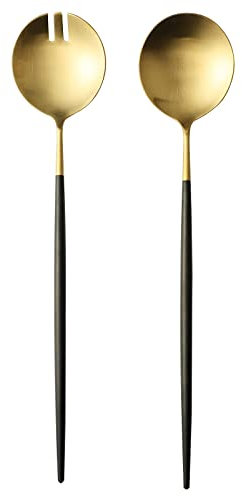 Zerophilo Servidores de ensalada, cuchara y tenedor Set de 11.4 pulgadas, acero inoxidable 18/10 ensalada que sirve titanio (plata)