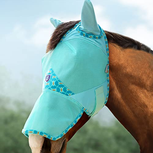 Harrison Howard Masque anti-mouches pour cheval à nez long avec oreilles et bordure en polaire avec motifs attrayants pour ajouter plus de style Cheval menthe Taille L