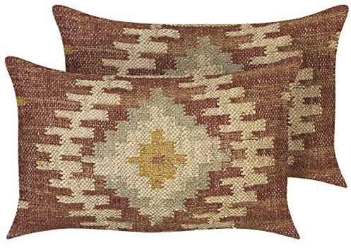 Beliani Kelim Dekokissen 2er Set Jute und Wolle rot/bunt 30x50 cm orientalisch Beel