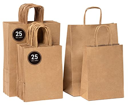 BOXPACKING | Bolsas Papel Kraft | Bolsa Regalo | 50 Bolsas papel | Dos Medidas: 25 bolsas Regalo Grandes de 32x24x11 cms y 25 Bolsas papel Pequeñas de 24x18x8 cm | Papel Kraft 115 g/m²