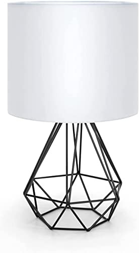 Genérico Lámpara de Mesa Estilo Retro Industrial, Portalámparas de Casquillo Fino E14, Lámpara Decorativa con Base Metálica negra y Tulipa tela Blanca, Perfecta para Decorar Cualquier Estancia