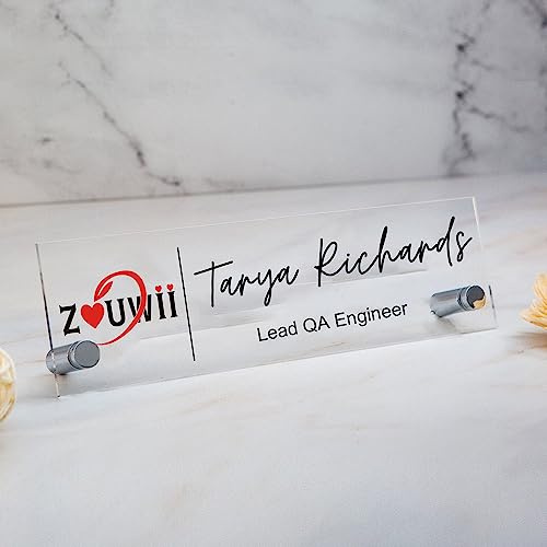 zouwii Placa De Nombre De Pie Esmerilado Con LOGOtipo - 10x2.75 Señal De Nombre De Escritorio Con LOGOtipo De La Empresa, Decoración De Oficina De Nuevo Trabajo, Regalos De Compañeros De Trabajo