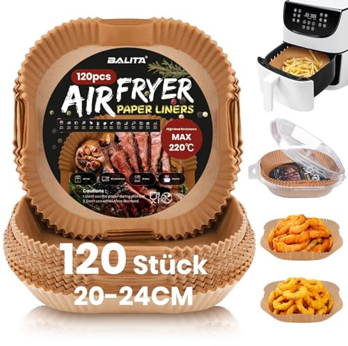 120 Pièces Papier Cuisson Air Fryer, 20CM Carré Papier Sulfurisé, Antiadhésive Jetable Paper Liner Friteuse Sans Huile Accessoires pour 5-7L, Poêle, Four, Micro-ondes
