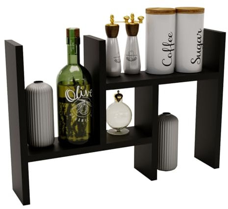 CraftPAK Gewürz Organizer & Kitchen Organizer aus Holzwerkstoff in einem | Mini Regal Set besteht aus 2 Ablageflächen die einen ausziehbaren Gewürzständer bilden | schwarzes Regal