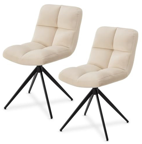 Juskys Drehstuhl Dallas 2er Set - Esszimmerstühle drehbar, Stoff Bezug - Stuhl bis 120 kg belastbar - Stühle Esszimmer, Esszimmerstuhl Samt Beige