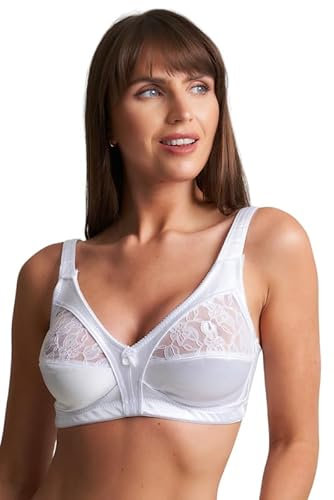 ShopMCR Women’s Non-Wired Full Cup Lace Non-Padded Underwear Bra - Firm Control Soft Full Coverage Cups Bra with Adjustable Straps (White, 40D)