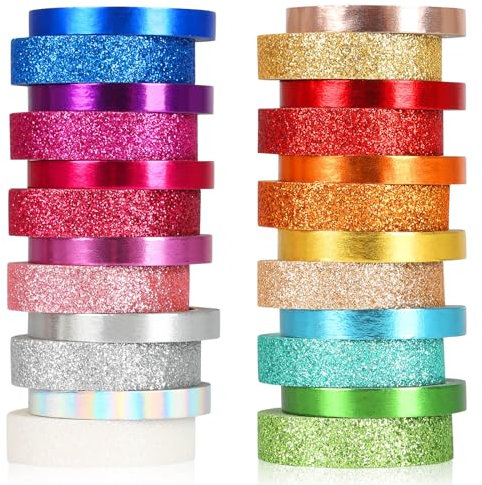 lyroiphic Glitzer Folie Washi Tape Set - 24 Rollen 6mm & 10mm Washi Tape, perfekt für Bullet Journals, Geschenkverpackungen, DIY-Bastelarbeiten und kreative Projekte