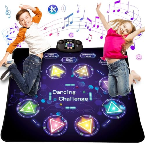 Ulikey Tanzmatte für Kinder, Musik Tanzmatte mit 8 Led-Leuchten und Bluetooth, Kinder Tanzmatten mit 8 Lautstärkestufen, 3 Schwierigkeitsgrade, Wasserdicht, Tanzmatte für Mädchen Jungen ab 3+