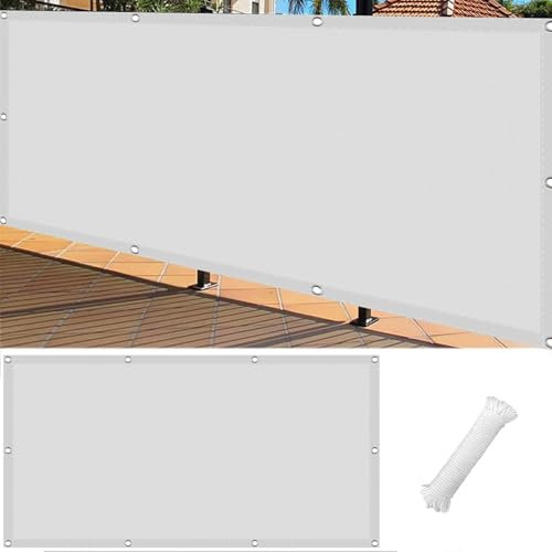 Pantalla para Balcón Impermeable 40 x 200 cm Resistente Al Viento Revestimiento para Balcón con Cuerda Libre para Balcón Exterior de Jardín Terraza, Blanco