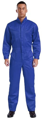 Aiihoo Arbetsoverall för män, 100 % bomull, onepiece, långärmad overall, arbetsoverall, helkostym, skyddskläder, arbetskläder, Kungsblå, 3XL