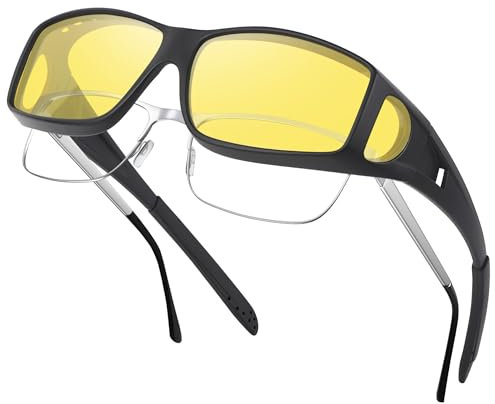Nlieanuc Occhiali Guida Notturna Polarizzati - Sovraocchiali da Sole Lenti Gialle per Uomo Donna Guida Antiriflesso Night Vision Goggles (Nero Giallo)