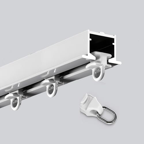 Rieles de cortina de aluminio ocultos, riel empotrado cuadrado, juego de seguimiento de cortina de techo, ranura colgante de cortina de aluminio para montaje en techo, kit completo (blanco, 15 m/49,2
