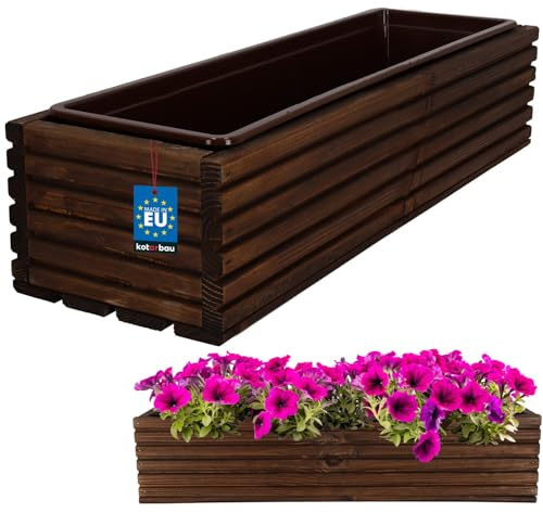 KOTARBAU - Jardinera de madera, 64 x 20 cm, con maceta interior, color marrón, para balcón, jardín, terraza, incluye inserto