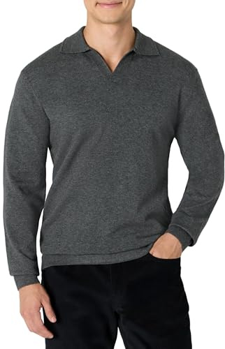 Amazon Essentials Pull à Col Polo en Tricot à Manches Longues, Coupe Classique Homme, Charbon Chiné, XL