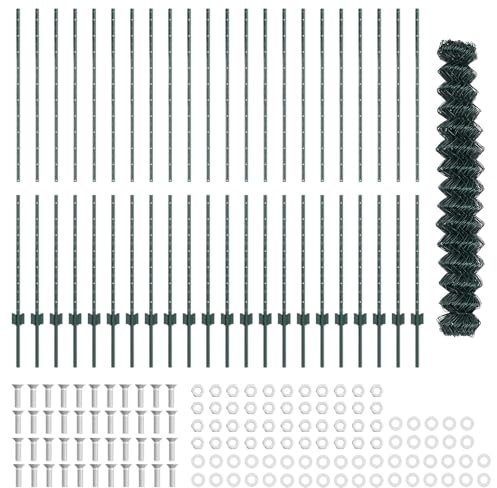 vidaXL Chain Link Fence Set - 1.6x25m Green Steel with 22 U Posts - UV Outdoor Barrier