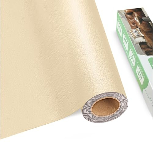 Pelle Adesiva per Riparazioni, 30 X 200 cm Ecopelle Adesiva, Kit Riparazione Pelle, Similpelle adesiva, Finta Pelle Adesiva per Divani Auto, Beige