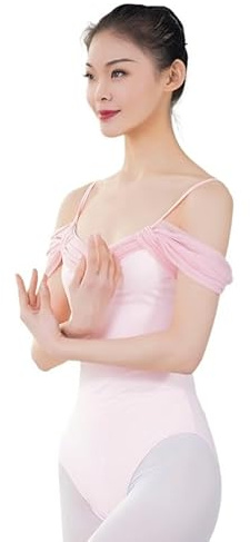 Body da Balletto Body da danza classica for donna, for adulti, con spalline morbide, a maniche corte, elasticizzato, con canotta, body da ginnastica, costume da bagno, abbigliamento da ballo(Pink,L)