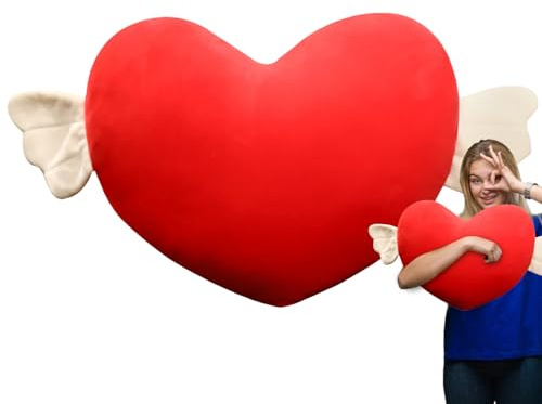 Cojín en forma de corazón - Cojín de felpa esponjoso con alas de ángel, cojín decorativo romántico, versátil joyería de San Valentín para coche, sofá, portátil, supersuave, decorativa para interior y