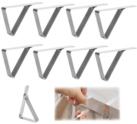 JUGUTA 8 Pinzas Sujeta Manteles, Clips de Acero Inoxidable Mantel Pinza, Sujeta Manteles de Mesa Ajustable, Pinzas para Mantel de Exterior, Sujeta Manteles para Jardín Cocina Oficina Restaurante Boda