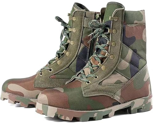 QAXZESA Bottes Tactiques Camouflage Montantes pour Homme, Respirantes, à Fermeture éclair latérale, idéales pour Le Combat, la randonnée et l'entraînement Militaire.,Camouflage,40