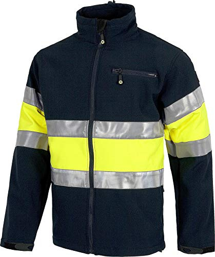 WORKTEAM Cazadora Softshell Alta Visibilidad Clase 1, Cortavientos e Impermeable, Térmica y Transpirable, Multibolsillos. Unisex Marino+Amarillo A.V. S