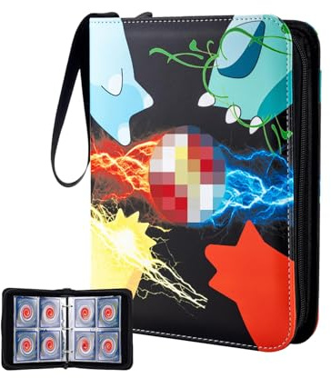 Álbum para Cartas Coleccionables, Álbum Portátil para Tarjetas con 4 Bolsillos por Página, 50 Páginas, Capacidad para 400 Tarjetas, Álbum de Cuero Portátil con Cremallera