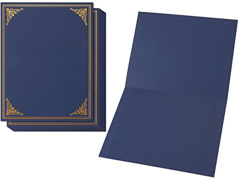 12-Pack A4 Certificate Holder with Pre-Cut Corner Slots, Blue and Gold Diploma Cover
