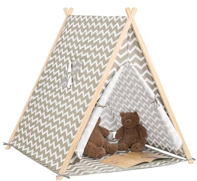 SoBuy Spielzelt OSS02-HG, 1 Stück (1er Pack), Hellgrau/Welle, für Kinder, unisex, BHT ca.: 104x110x100cm, mit 2 Türen und einem Fenster, ideal für Garten oder Wohnung