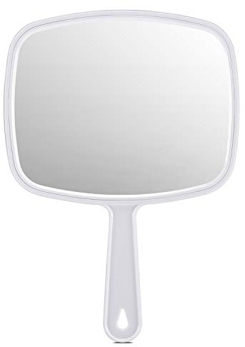 PROTECLE Hand Mirror, Handheld Makeup Mirror with Handle for Barber Hairdressing (Square White 10.3x7.4)