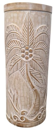 Coco Papaya Porte-parapluie ou vase en bois 50cm décor Palmier - Coloris naturel cérusé blanc