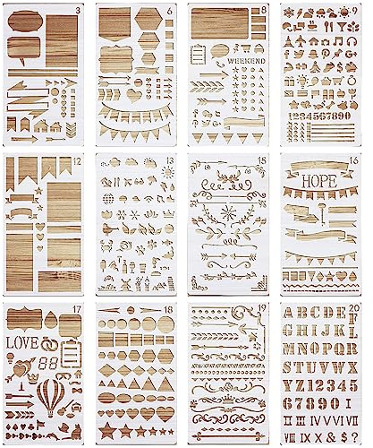 VETPW 12 Piezas Mezclado Plantillas de Pintura Reutilizables, Plástico Set DIY para Scrapbooking, Diario, Álbume Bricolaje, Decoración de Pared