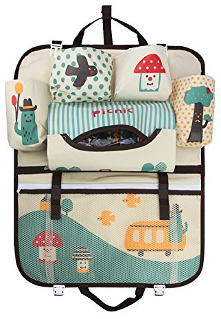 Rücklehnentasche Cartoon Auto Rückenlehnenschutz Süß Auto Rücksitz Oxford Utensilientasche Tiere Muster Kinder Rücksitzschoner Wasserdicht Autositz Organizer 6 Taschen Autoorganisator Autositzschoner