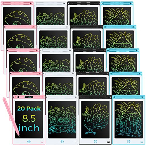Zhehao 20 Pack LCD Writing Tablet for Kids: 8.5 Inch Colorful Drawing Doodle Boards - Reusable Erasable Doodle Board Educational Learning Toys Gifts for Toddlers Ages 3-8 Party Favors(Pastel,Classic)