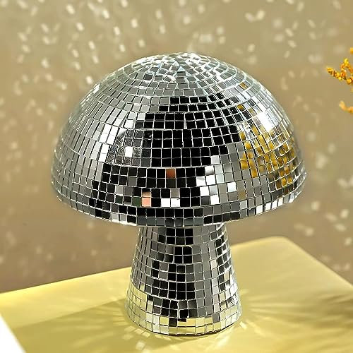 Rismise Pilz Disco Kugel Silber Disco Spiegel Ball Glitzer Spiegel Kugel Glänzende Pilz Kugel für Heimdekorationen Bühnenrequisiten DJ Lichteffekt Schulfeste Partyartikel Spielzubehör Tischdekoration