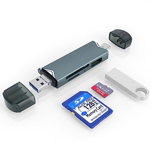 Lecteur de Cartes SD, Seminer 6-en-1 USB C/USB 3.0 Adaptateur de Carte Mémoire OTG à Double Fente pour Cartes Mémoire TF/SD/Micro SD/SDXC/Micro SDXC/Micro SDHC (Gris)
